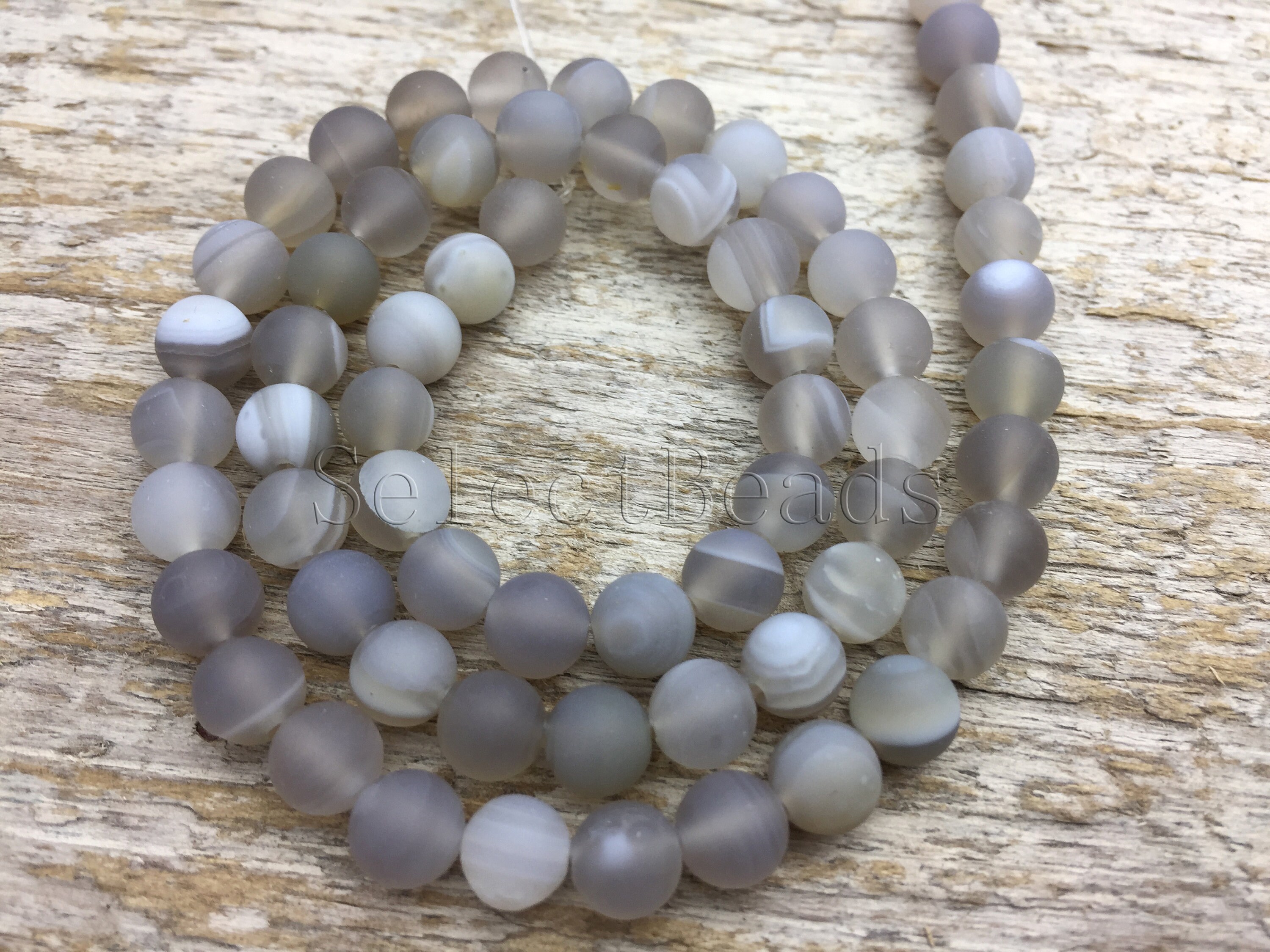 Matte Grey Agate Round Beads Gray Gemstone Beads Agate Etsy