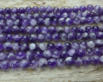 natural dream amethyst round beads - white and purple amethyst gemstone - unique amethyst jewelry beads - 4-12mm beads - 15inch