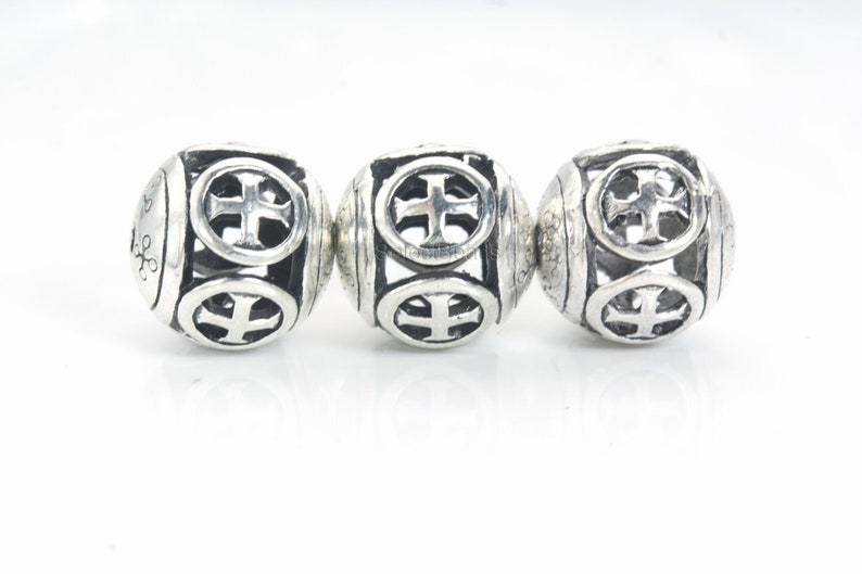 prayer cross filigree round beads serenity alloy beads religious metal jewelry beads holy bracelet beads round metal beads 20pcs image 1