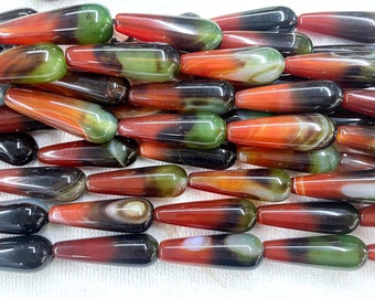 banded agate teardrop beads - rainbow gemstone drop pendants - colorful striped stone - muilti color beads - teardrop beads - jewelry making