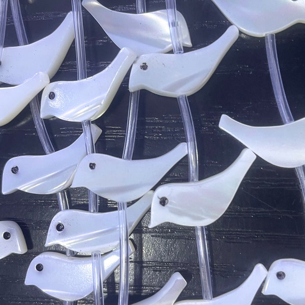mother of pearl bird beads - MOP animal jewelry beads - white animal beads - white shell beads supplies - 7x18mm beading beads