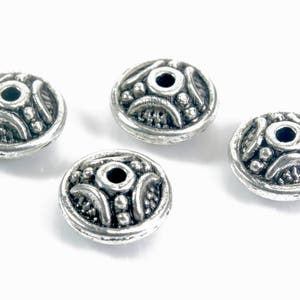 antique silver spacer separators - bali style alloy disc beads - Tibetan silver rondelles for jewelry - metal findings supplies