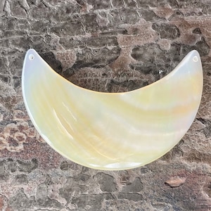 yellow shell horn pendant, natural light yellow sea shell moon jewelry charm - necklace making supplies - large mother of pearl charms