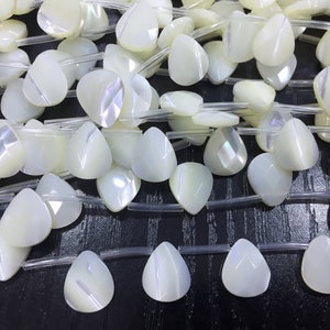 MOP faceted teardrop beads - white mother of pearl drop beads - white shell beads - mother of pearl drops - shell beads - 20pcs