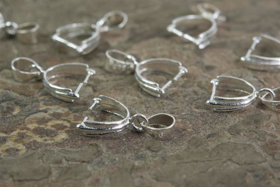 pendant pinch clip bail - necklace pendant attachment - silver pendant findings - real sterling silver bale - teardrop findings bails -5sets