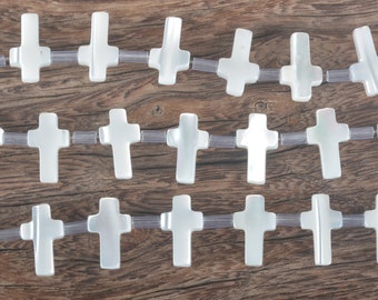 7.5x12.5mm  cross beads - white shell Christian beads - rosary jewelry beads - mother of pearl crosses - Jesus prayer beads -religious beads