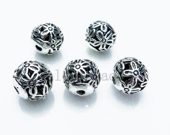 silver plated alloy hollow beads - antique silver filigree jewelry beads - metal bracelet beading supplies - quality alloy -10mm-20pcs