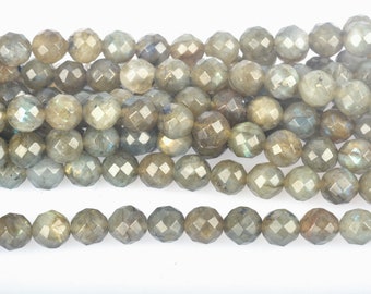 labradorite faceted round beads - gray tans parent gemstone beads - Brazilian labradorite 8mm stone - jewelry making supplies