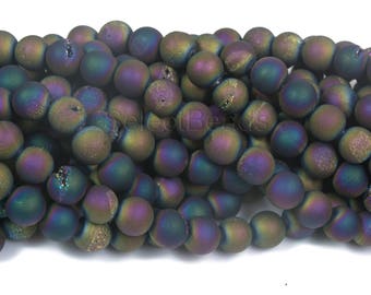 purple and peacock geode agate round beads - two colors druzy agate gemstone beads - plated agate stone round beads -15 inch