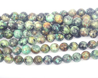 natural African turquoise gemestone - wholesale gemstone beads - stone beads for statement jewelry design - faceted  round beads -15 inch
