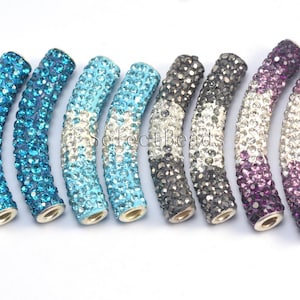 crystal curved tube bead - paved pipe beads - rhinestone link beads - long tube jewelry beads - tube beads supplies - crystal beads -5 pcs
