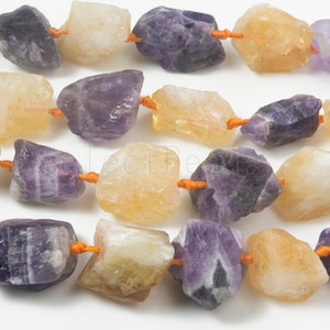 amethyst citrine raw nuggets - raw jewelry necklace beads - mixed stone  rough semi precious gemstones  - bulk rough gemstones -15inch