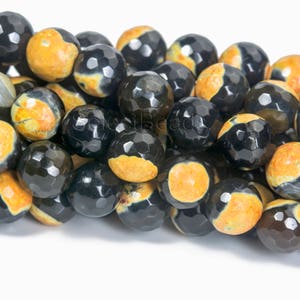 black and yellow  agate faceted beads - faceted agate gemstone beads - agate jewelry beads supplies -wholesale fire agate beads -15 inch