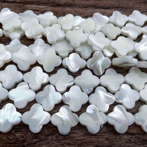 shell clover beads - white shell 4 leaf beads - lucky symbol shell beads - plant jewelry beads - mother of pearl beads supplies -15inch image 5