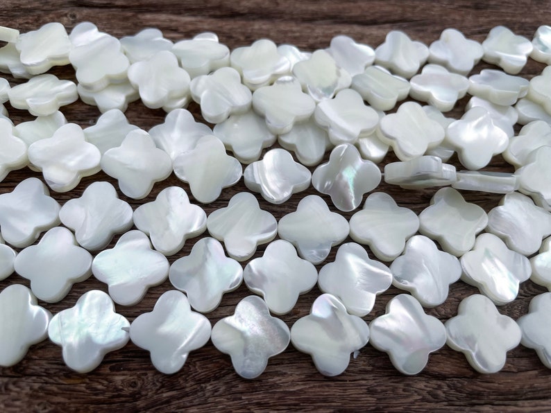 shell clover beads - white shell 4 leaf beads - lucky symbol shell beads - plant jewelry beads - mother of pearl beads supplies -15inch image 5