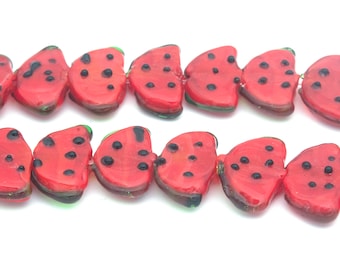 lampwork watermelon beads - handmade glaze beads - red fruit beads - productive symbol charm - jewelry making beads and charms