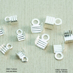 crimp beads - ribbon crimp ends - fold over crimp ends - sterling silver jewelry findings - leather cord fold over crimp beads - 10 pcs