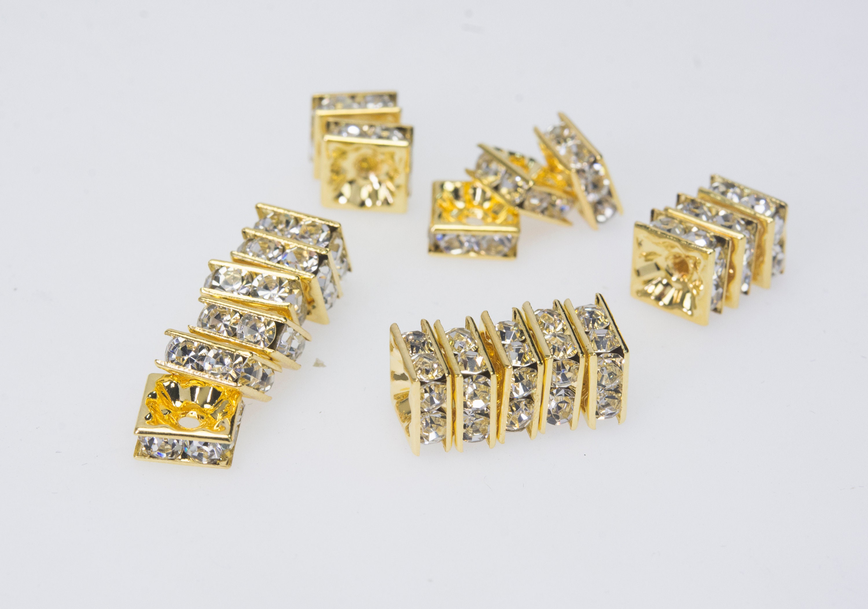 Gold tone clear rhinestone crystal square spacers gold tone Etsy