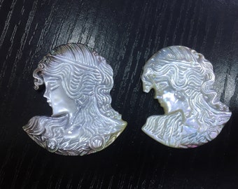 natural black seashell lady cameos - engraved ladies figure cameos - shell carvings for cameo jewelry - seashell for bracelet decoration