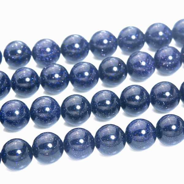 blue sandstone beads - blue gold stone gemstone beads - midnight blue goldstone - quality sandstone beads - 4-14mm round beads - 15inch