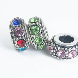 Euro European charm beads - big hole crystal charm  beads - rondelle bracelet beads - bracelet charms supplies - bracelet making - 10 pcs