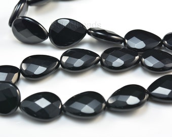 perles de larme d’onyx noir naturel - perles de pierre précieuse en goutte d’eau - perles de briolette en agate noire - perles de larme d’onyx à facettes - 15 pouces