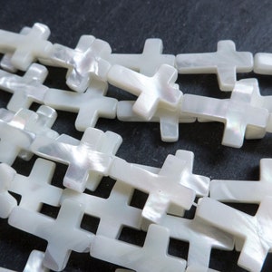 white cross beads white shell Christian beads rosary jewelry beads mother of pearl crosses Jesus prayer beads religious beads image 1