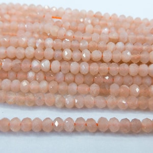 sunstone abacus beads - natural pink gemstone beads - faceted rondelle stones - peach stone spacers - beading spacer beads - 3mm 4mm beads