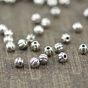 sterling silver pumpkin spacer  beads - sterling silver beading supplies - sterling silver round beads -3mm 4mm sterling silver beads