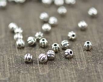 sterling silver pumpkin spacer  beads - sterling silver beading supplies - sterling silver round beads -3mm 4mm sterling silver beads