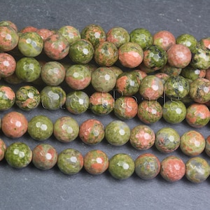 faceted unakite jasper beads - green faceted stone beads - faceted round  unakite jewelry beads - unakite bracelet beads - 15inch