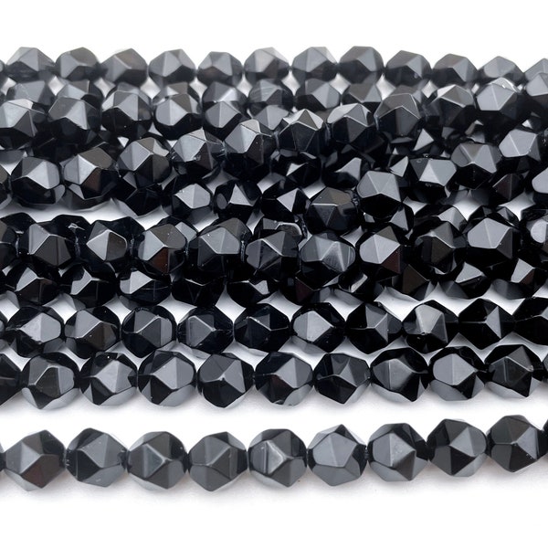 onyx diamond shape beads - faceted star black onyx beads - black jewelry beads - beads wholesale supplies - jewelry making -15inch