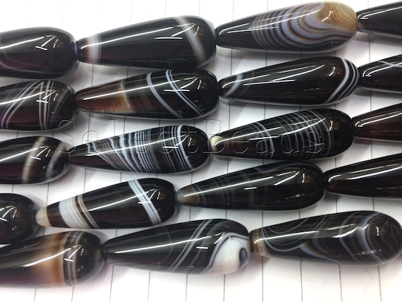 natural  black and white agate beads - semiprecious stone beads supplies - smooth teardrop gemstone beads - 10x30mm- 15inch