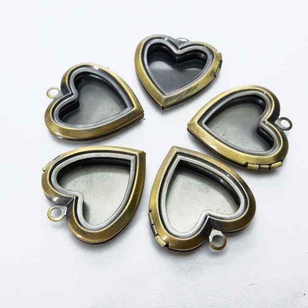 heart frame lockets - heart shape locket charms - brushed antique bronze locket pendants - love jewellery pendant - locket supplies