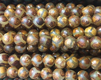 DZI agate gemstone  beads - Tibetan agate gemstone beads - round agate beads - vintage style agate beads -10mm beads -15 inch