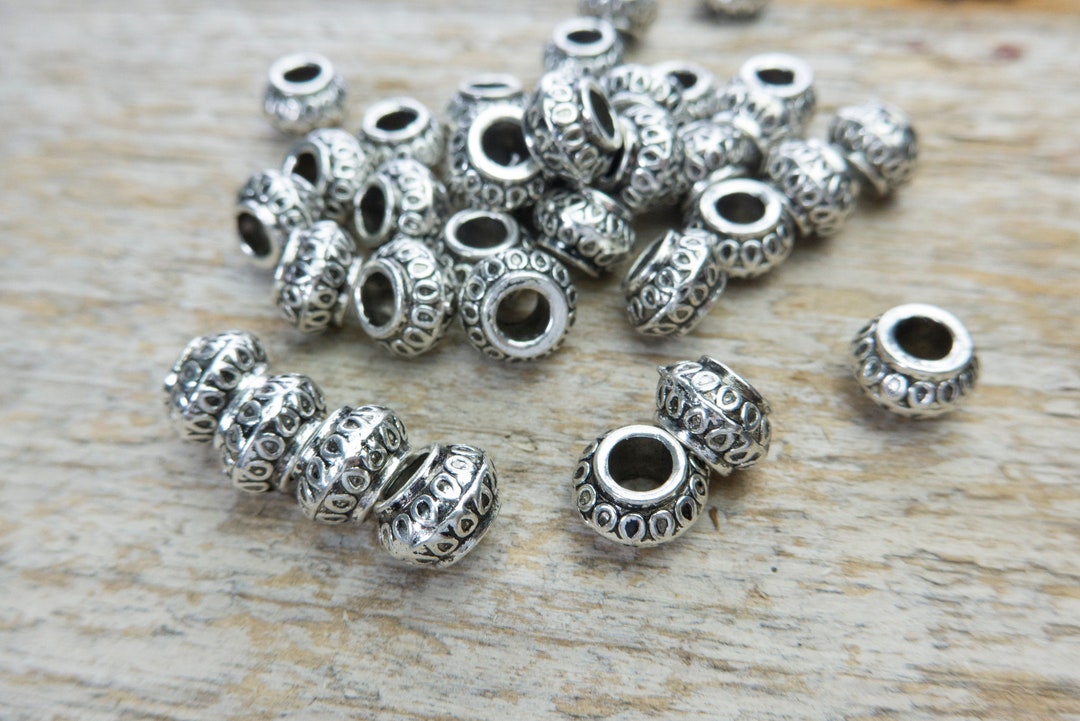 Nepalese Style Big Hole Bracelet Beads Antique Silver Rondelle Spacers ...