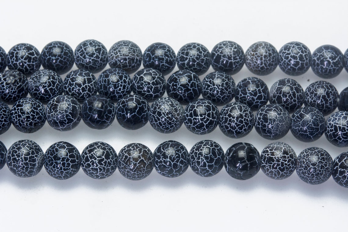 Black Fire Agate Beads Smooth Round Gemstone Beading Etsy