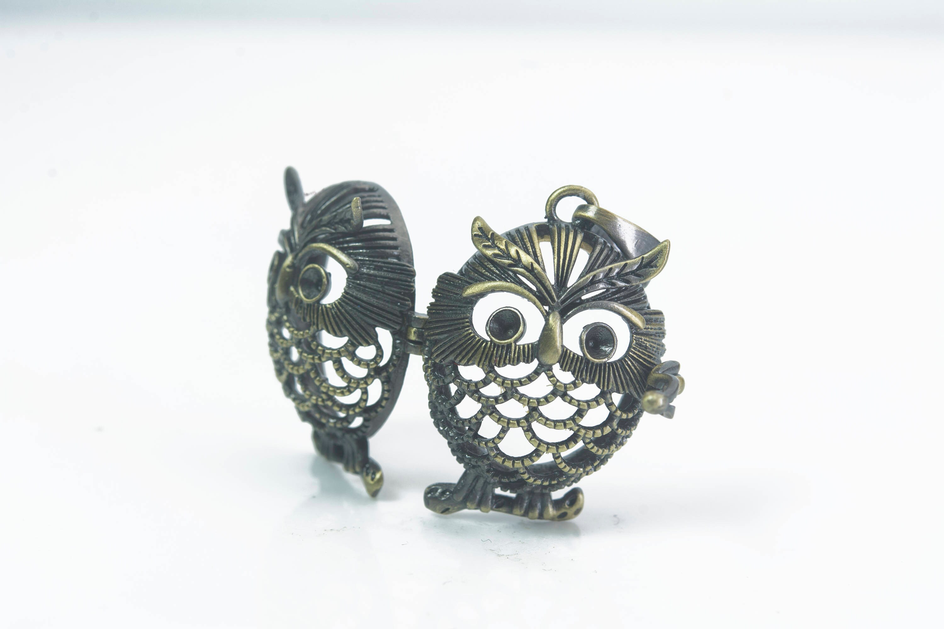 Owl Metal Brass Memory Locket - Cute Animal Locket Pendant - Filigree ...