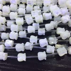 MOP happiness holding bag - carved white shell beads - mother of pearl beads - 8mm beads