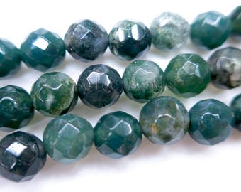 faceted moss agate round beads - semi precious gemstone beads - semi precious stones for jewelry - wholesale gemstone beads -15inch