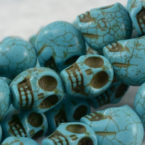 Turkus syntetyczny, turkus czaszki, koraliki czaszki, turkus niebieski, koraliki niebieskie, artykuły jubilerskie na Halloween, projekt szkieletu, koraliki gotyckie
