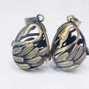 swan lockets brass aninal pendants plated brass locket pendants birds filigree jewelry pendant metal necklace jewelry lockets 2pcs image 1