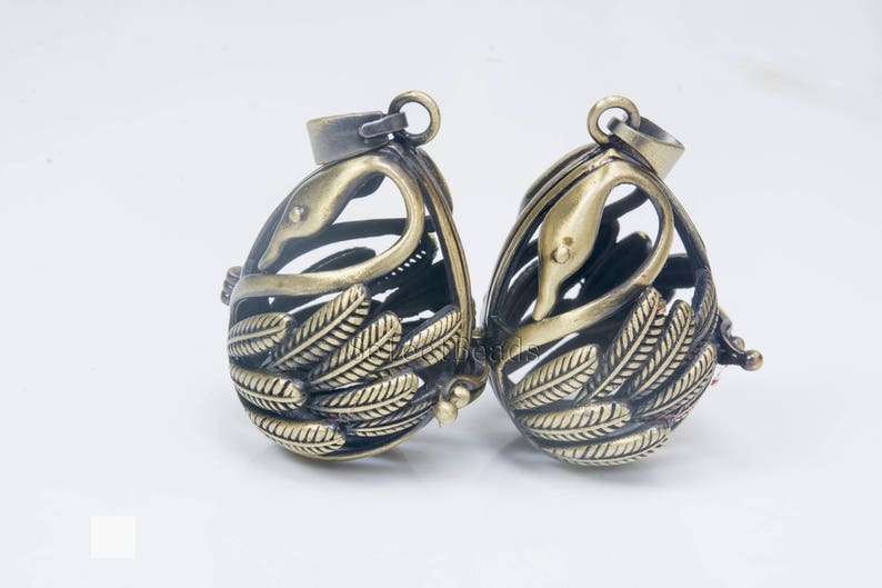 swan lockets brass aninal pendants plated brass locket pendants birds filigree jewelry pendant metal necklace jewelry lockets 2pcs image 1