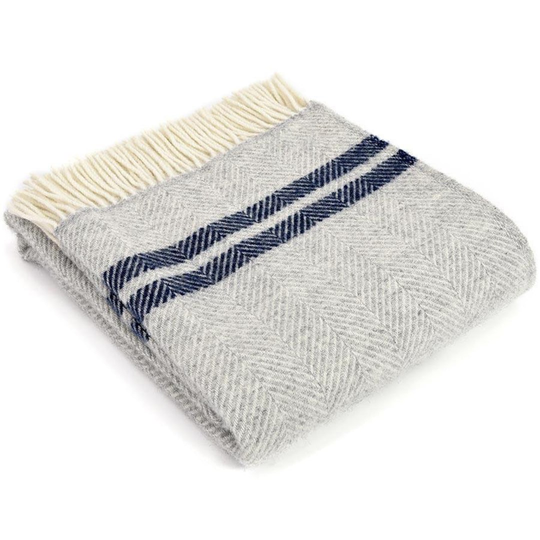 Grey Navy Throw Blanket, 100 Wool Grey Navy Sofa Throw, Grey Navy Bed