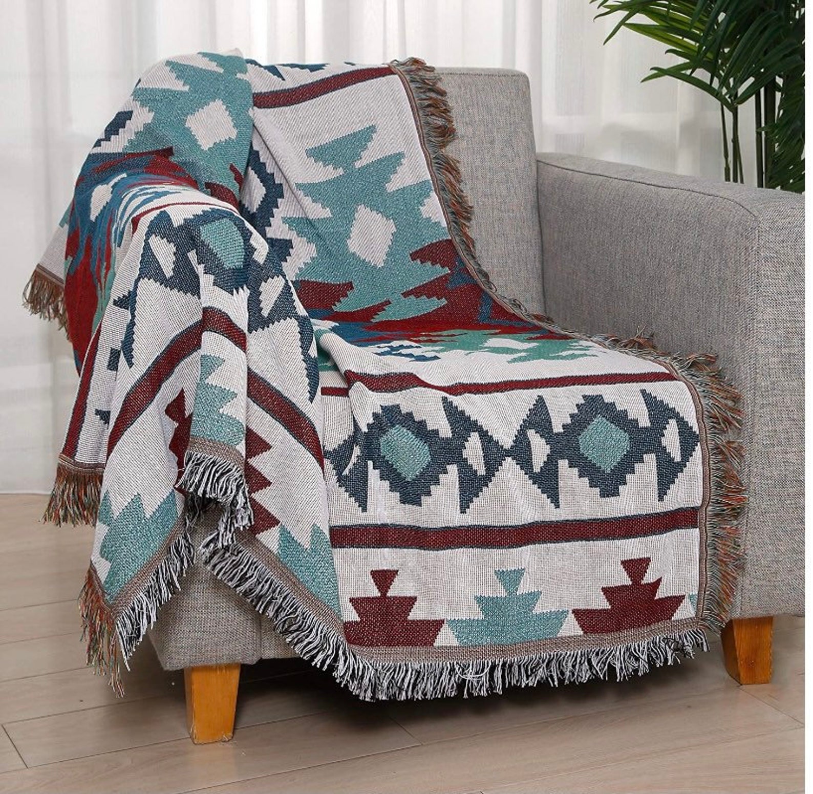 Tapestry Throw Blanket Boho Throw Blanket Woven Fringed Etsy