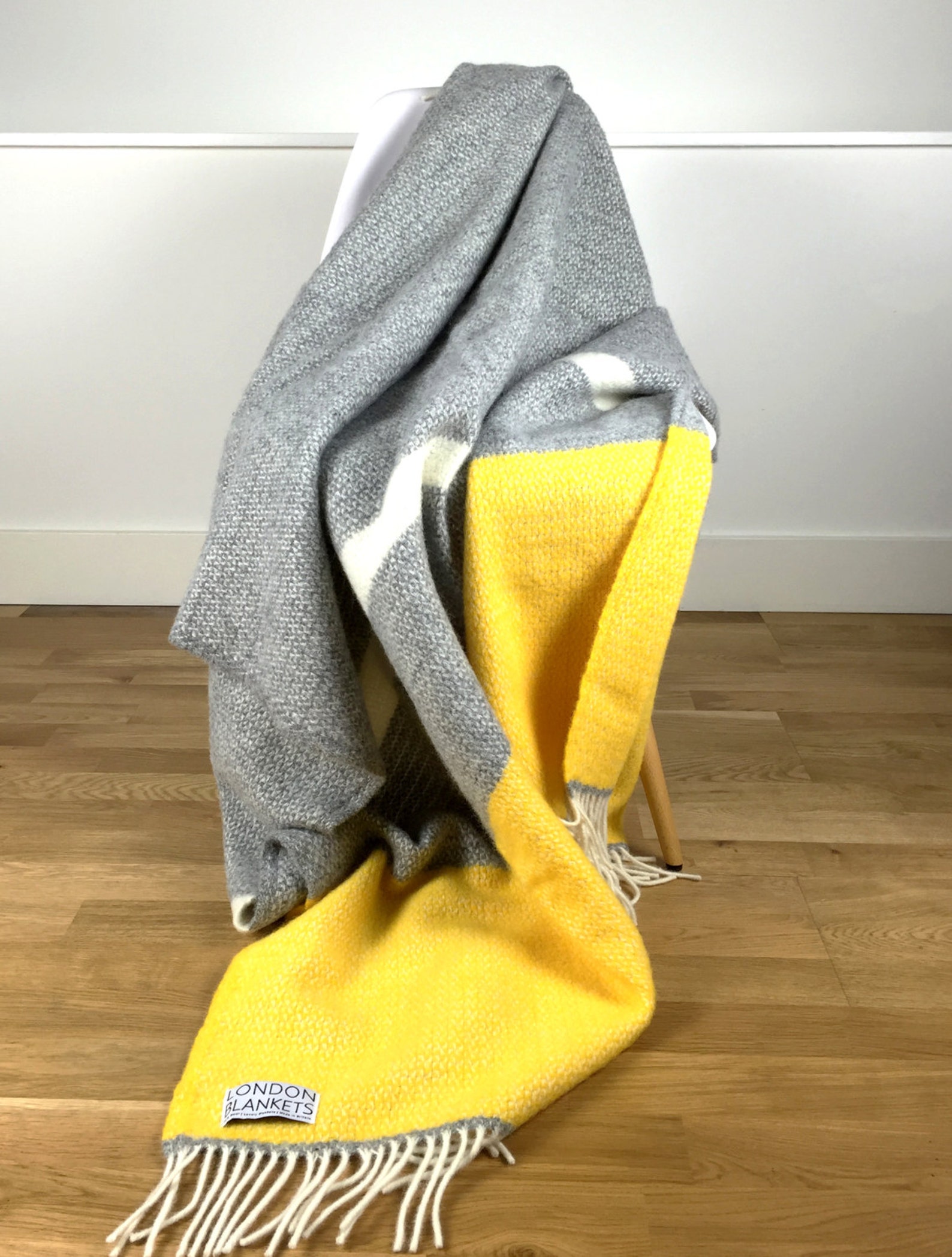 Yellow Grey Throw Blanket 100 Wool Yellow Grey Sofa Throw Etsy