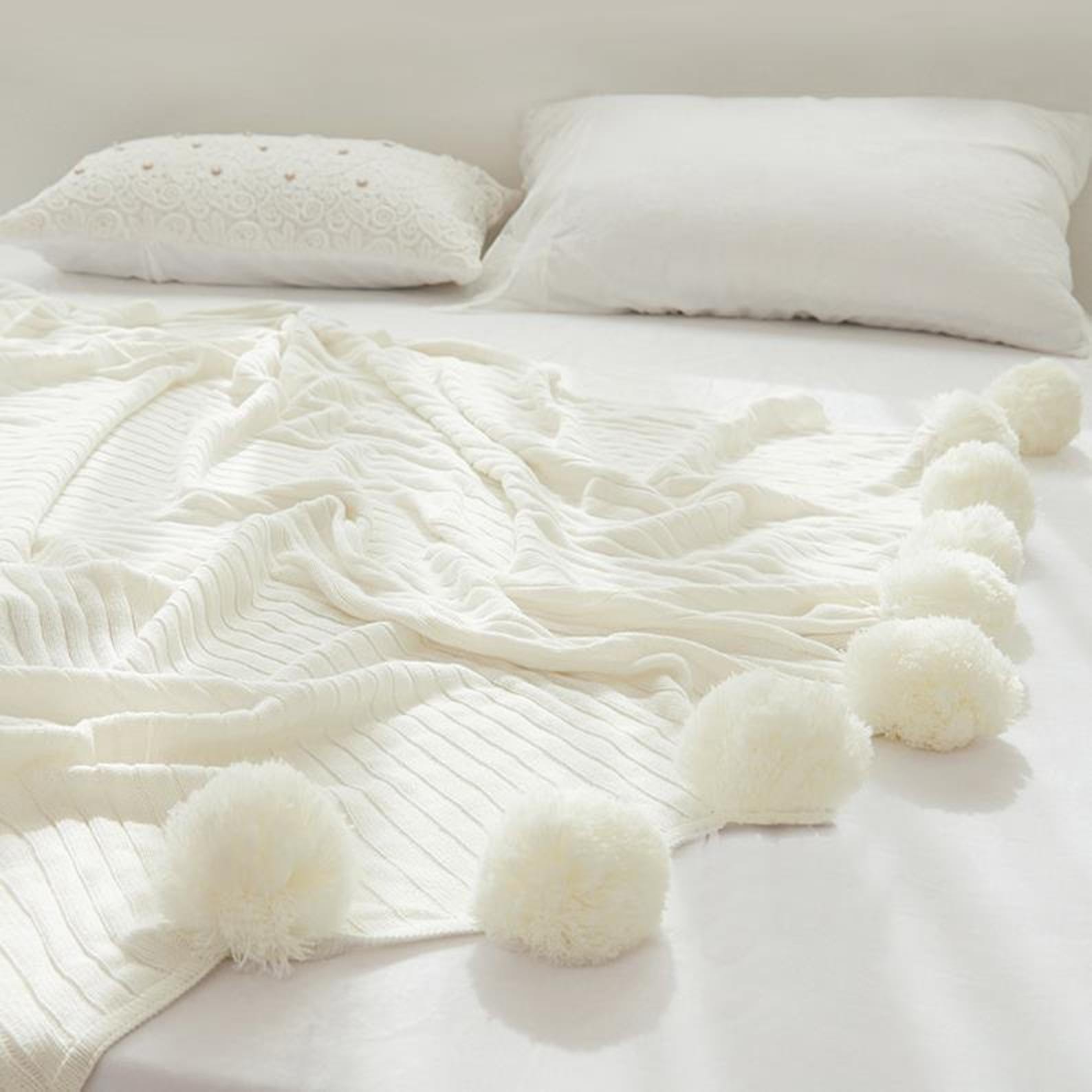 Pom Pom White Throw Blanket off White Sofa Throw off White Etsy