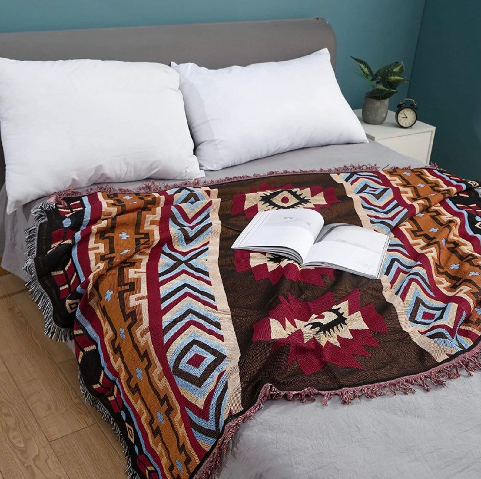 Tapestry Throw Blanket Boho Throw Blanket Woven Fringed Etsy UK