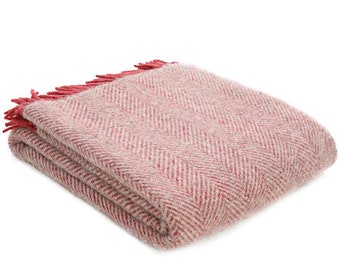 Red Throw Blanket, 100% Wool - Red Sofa Throw, Red Bed Throw, Red Wool Blankets & Throws, Watermelon Throw Blanket, Free UK Delivery