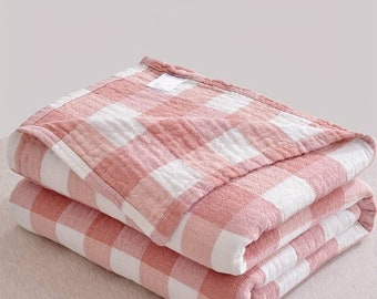Pink Gingham Throw Blanket, Boho Throw Blanket, Checked Sofa Throw, Woven Bed Throw, Blankets & Throws, Cotton Throw, Large Throw Blanket